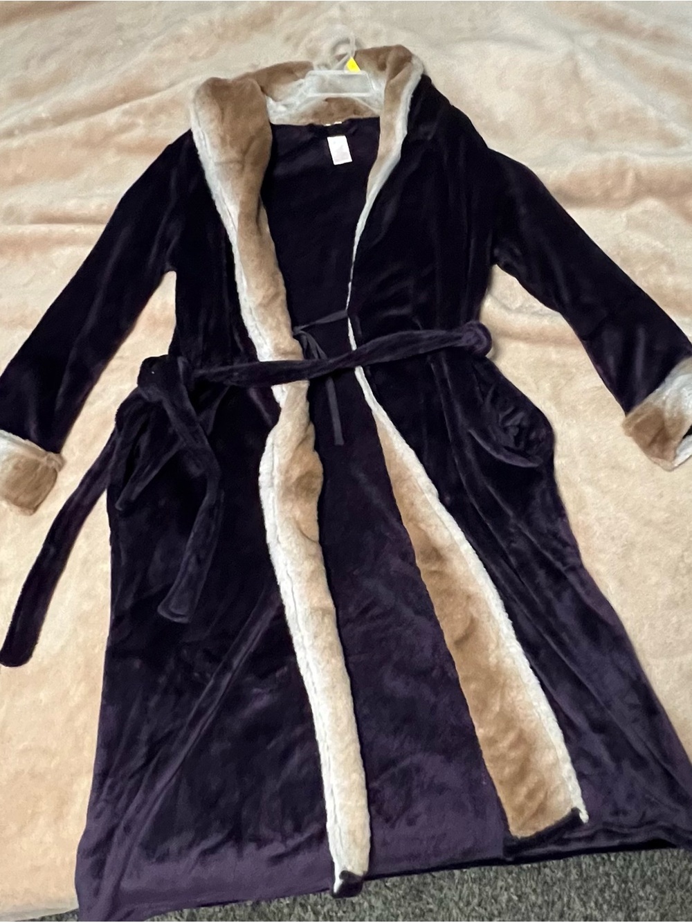 Secret Treasures Plush Trench robe  with Beige Faux-Fur Trim